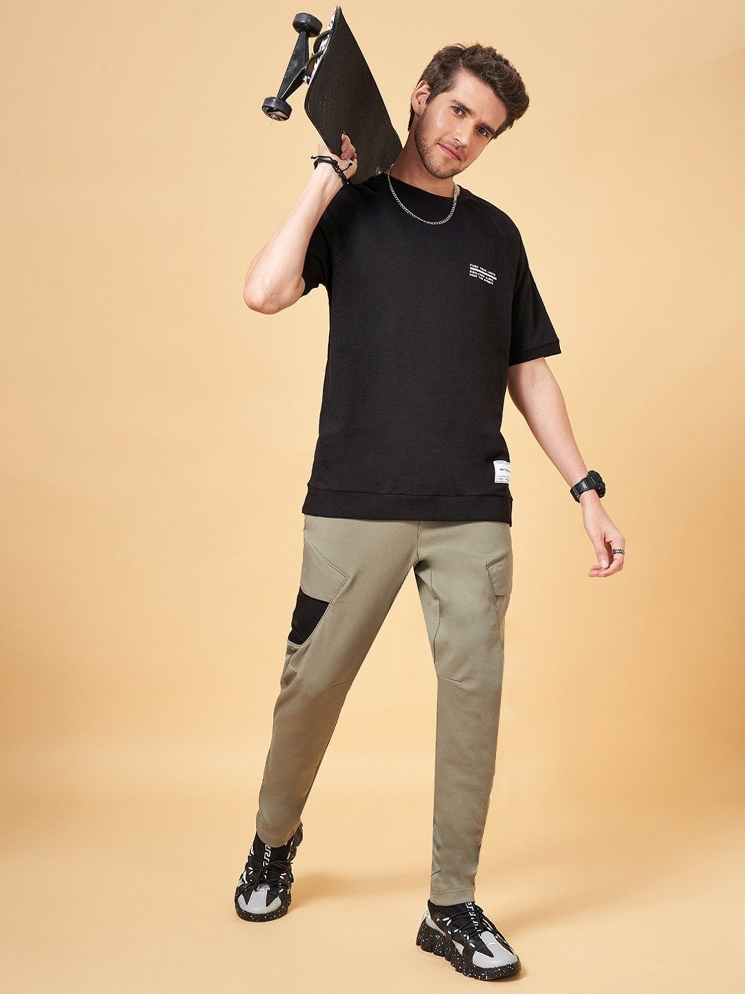 Street 808 By Pantaloons Black Cotton Regular Fit T-Shirt