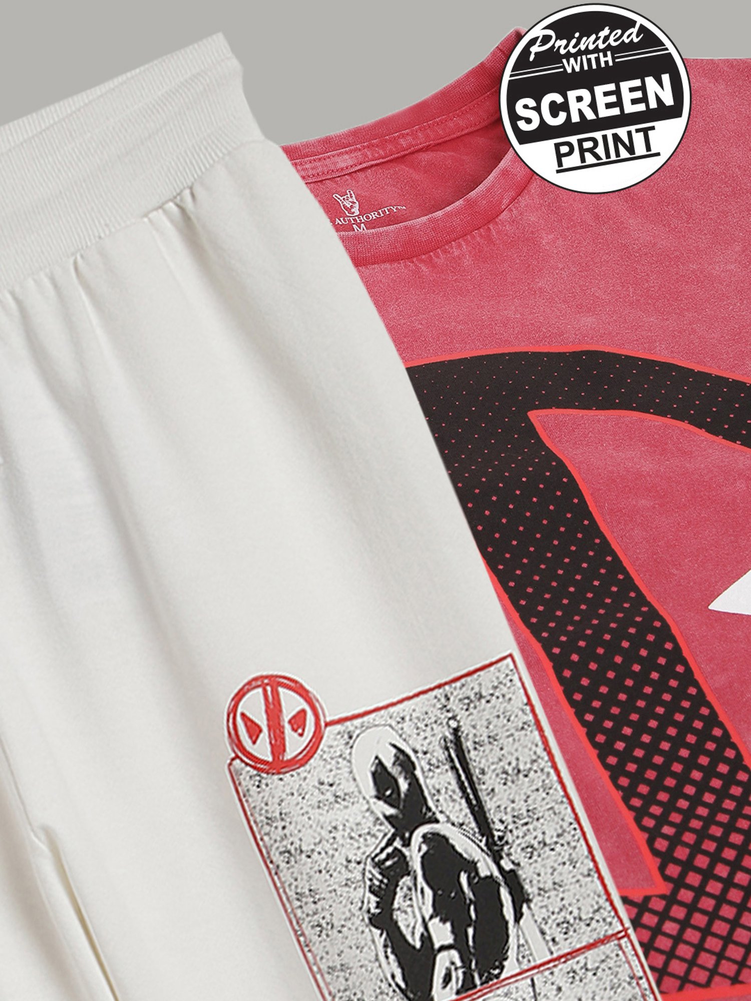 Free Authority Red & Grey Regular Fit Deadpool Print T-Shirt & Joggers Set