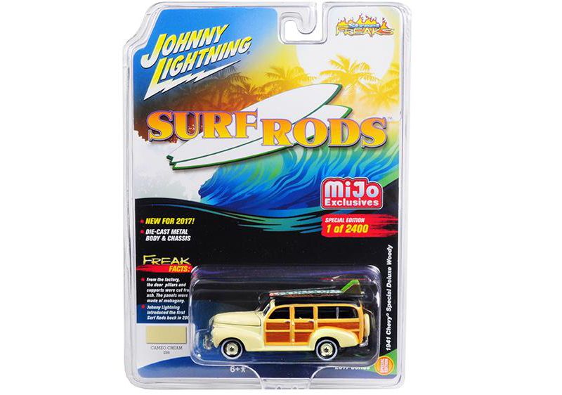 1941 Chevrolet Special Deluxe Woody Cameo Cream Limited Edition to 2400pc Surf Rods 1/64 Diecast Model Johnny Lightning