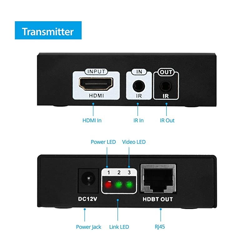 HDBaseT HDMI Extender 4K 60Hz (4:2:0 8-bit) Over CAT5e/CAT6/CAT7 Cable with Bi-Directional IR, PoC - Up to 70 Meters (230 feet) @ 1080p 60Hz 40 Meters (130 feet) @ UHD, HDCP 2.2 (HDbaseT-Ext)