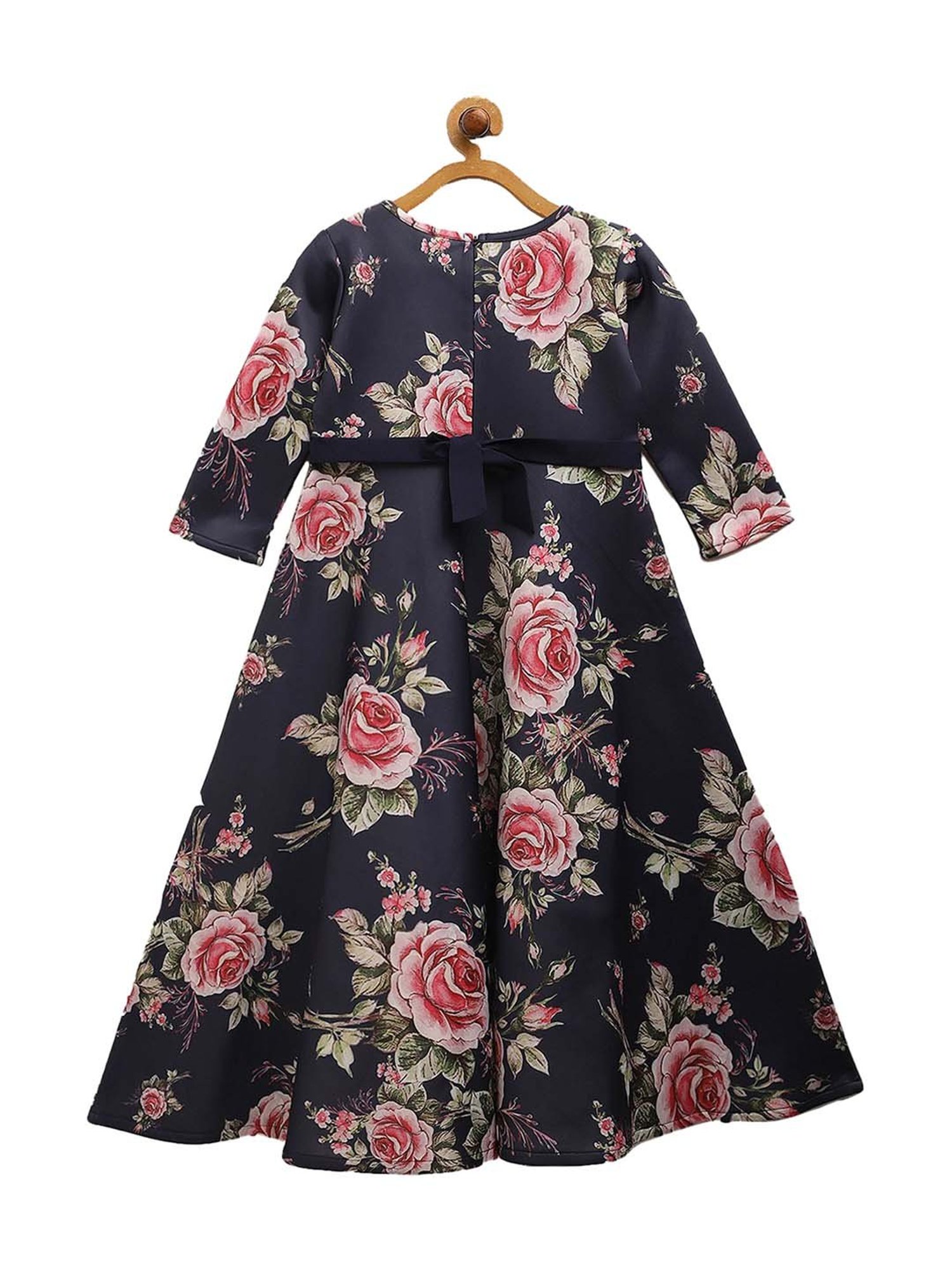 Ahalyaa Kids Navy Floral Print Dress