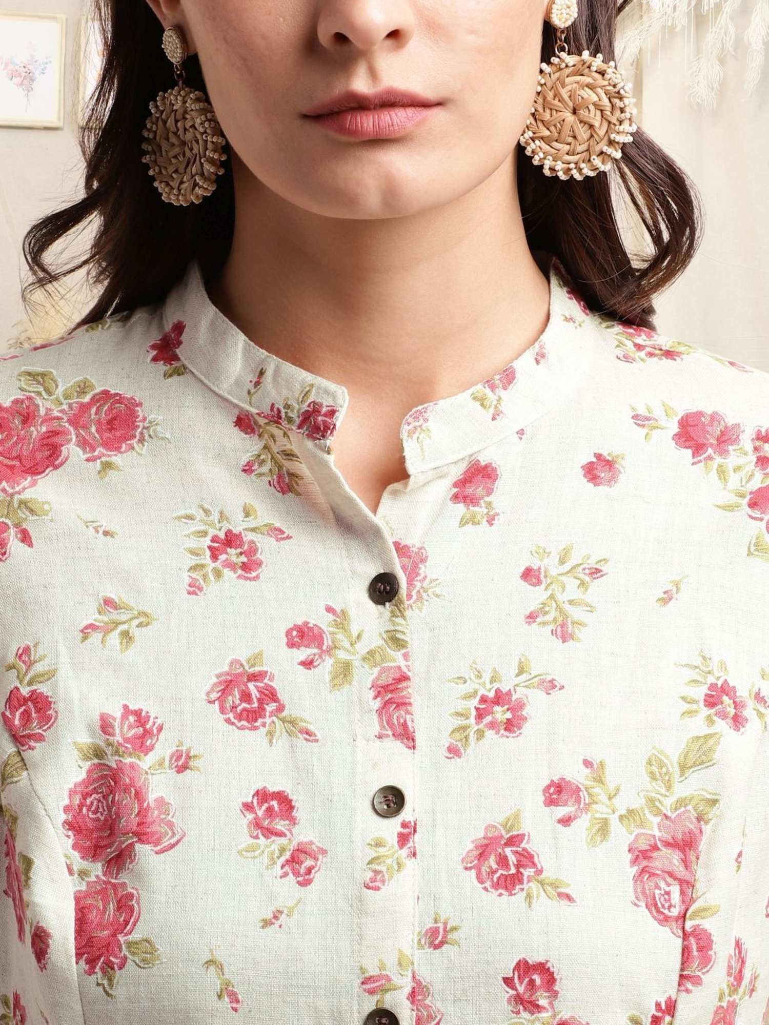 MIRCHI FASHION Beige Cotton Floral Print Straight Kurta