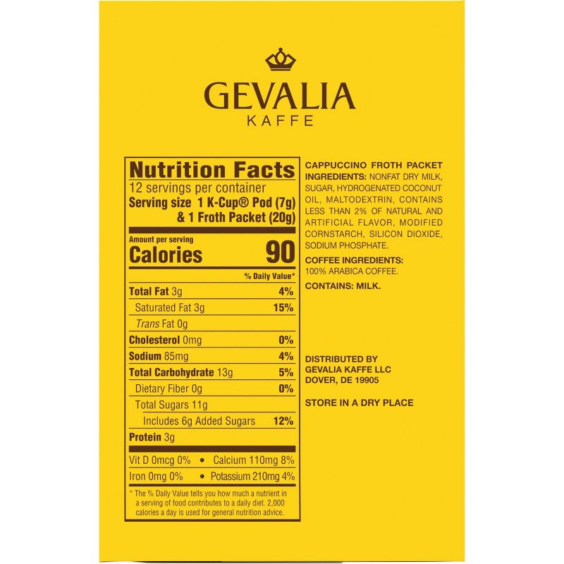 Gevalia Cappuccino Dark Roast Coffee Pods - 12ct