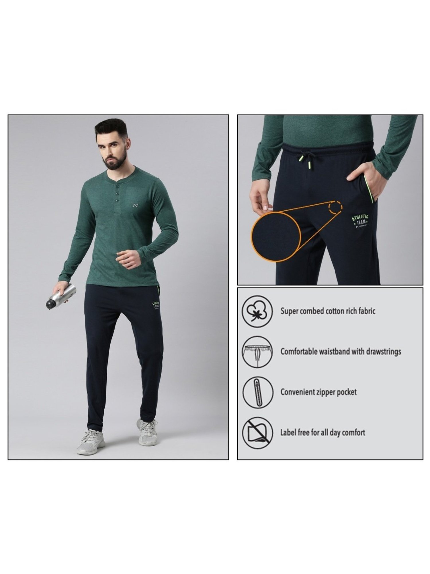 Force NXT Navy Cotton Regular Fit Trackpants