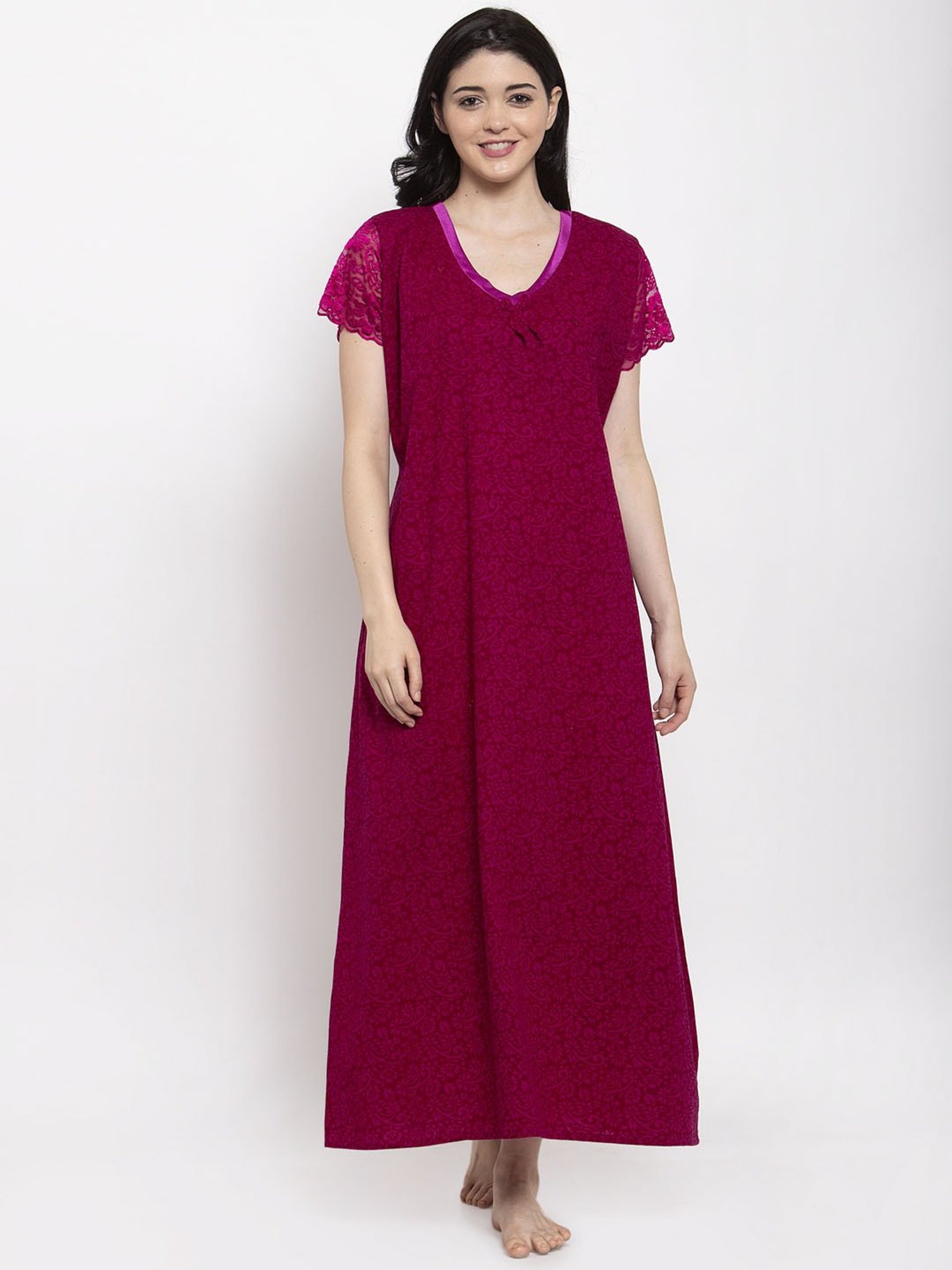 Secret Wish Maroon Printed Nighty