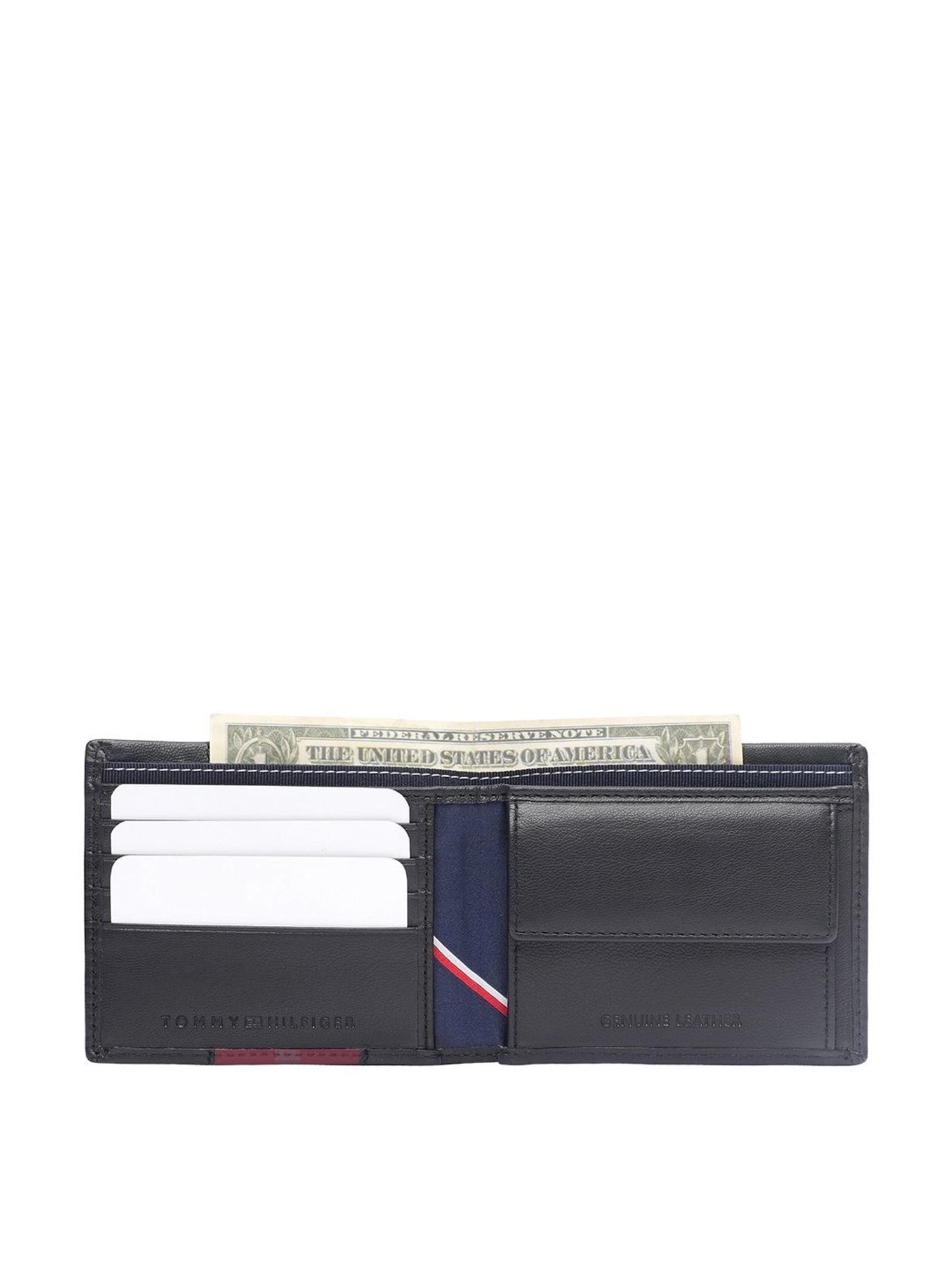 TOMMY HILFIGER Alimos Black & Wine Casual Leather Bi-Fold Wallet for Men