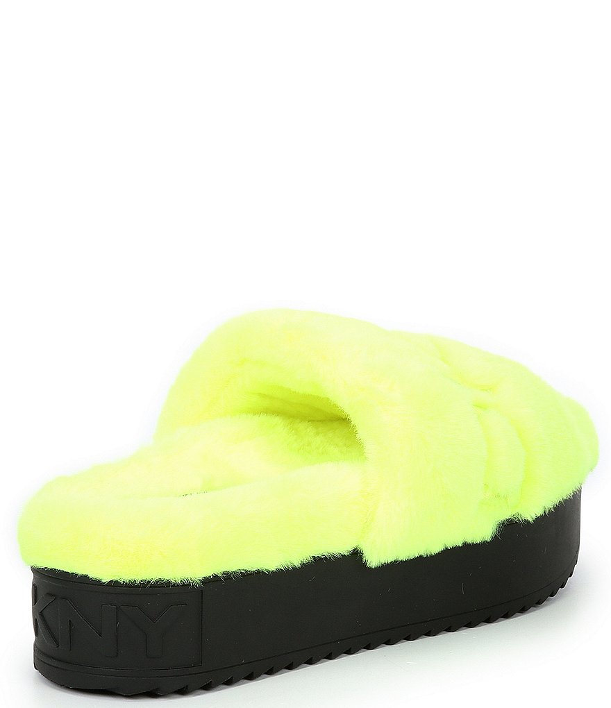 DKNY Palz Signature Logo Faux Fur Platform Slides
