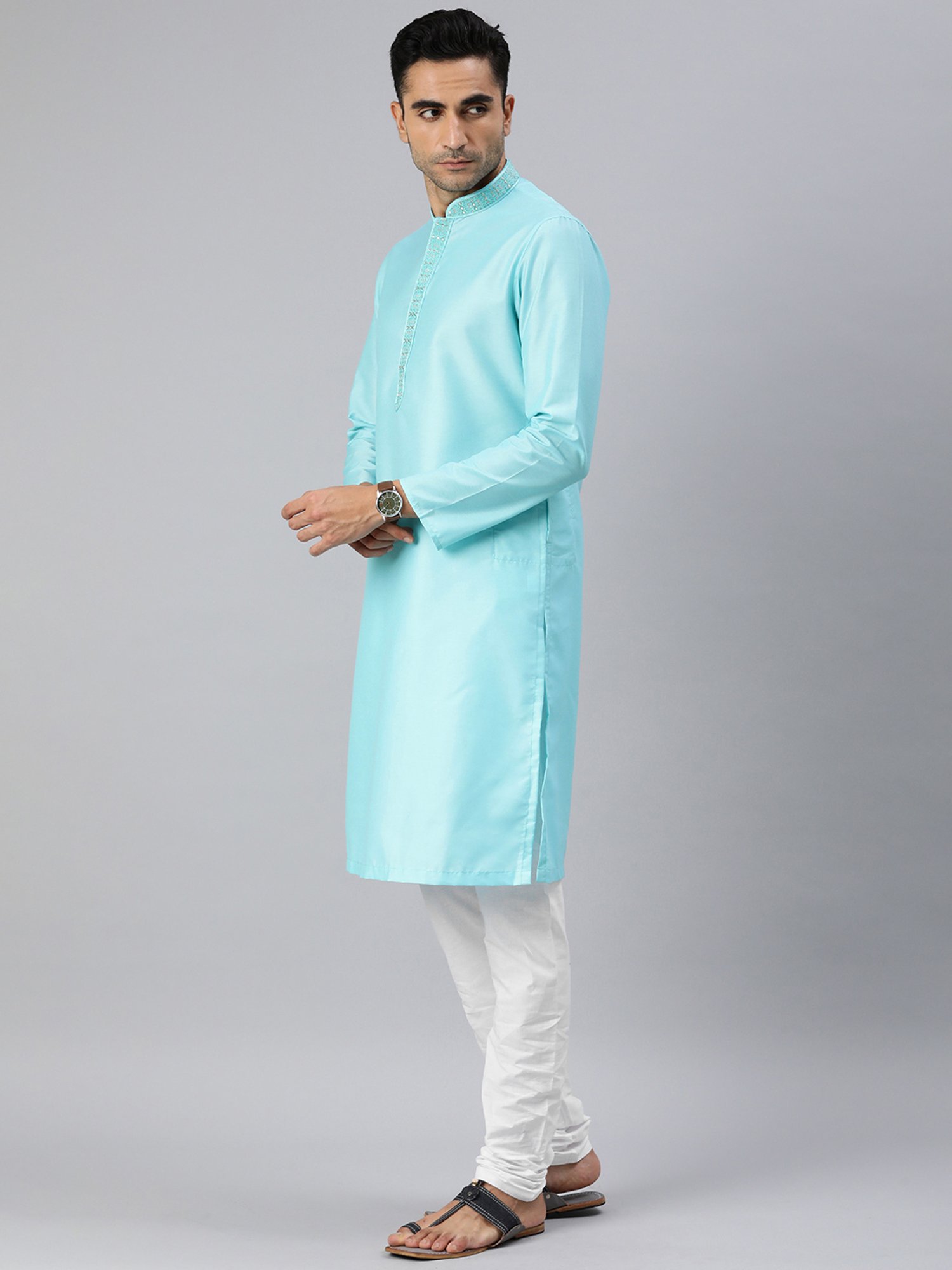 Manthan Turquoise & White Regular Fit Kurta & Churidar Set