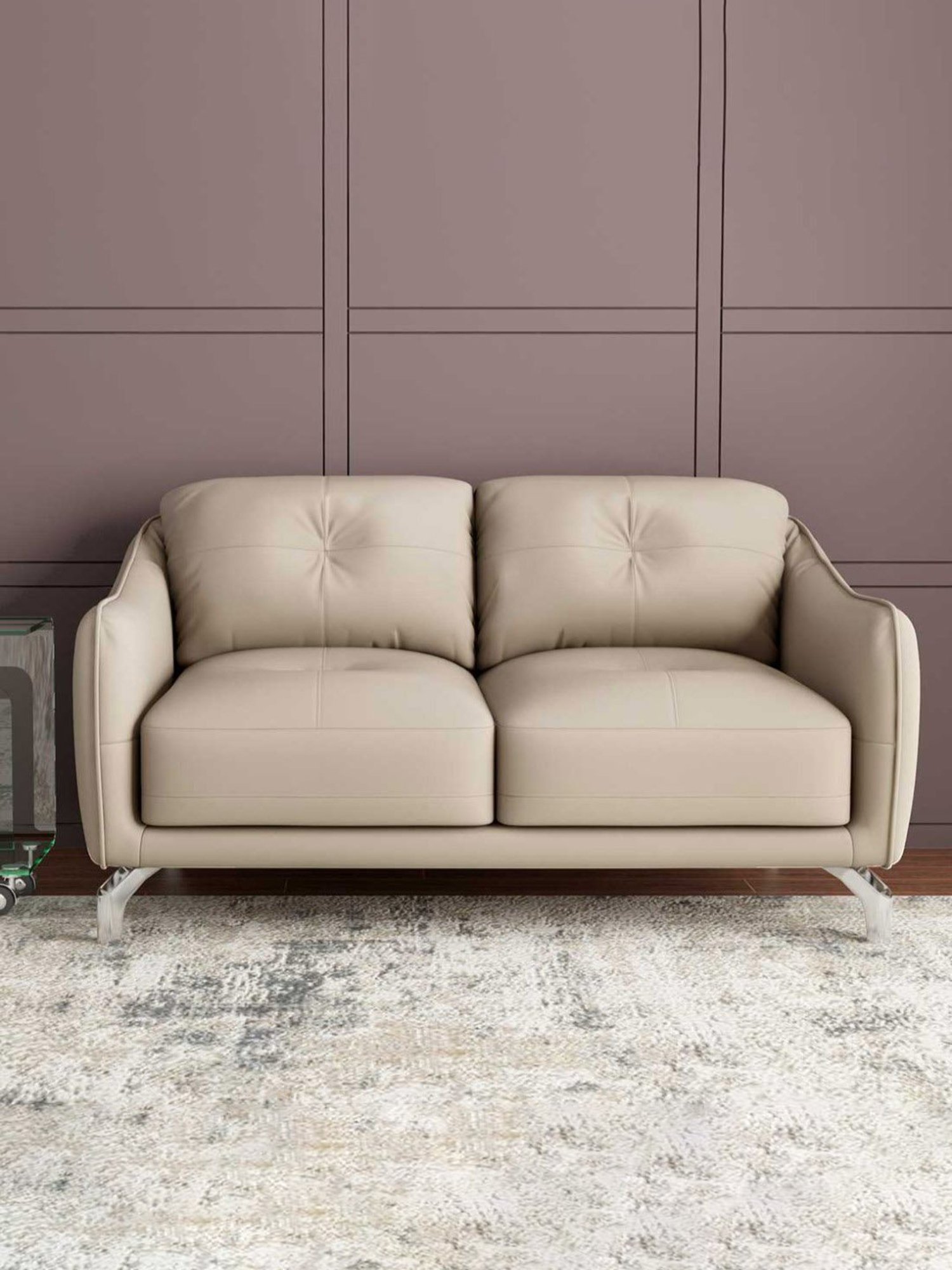 Durian Skyler Mushroom Brown Leather 2 Seater Sofa