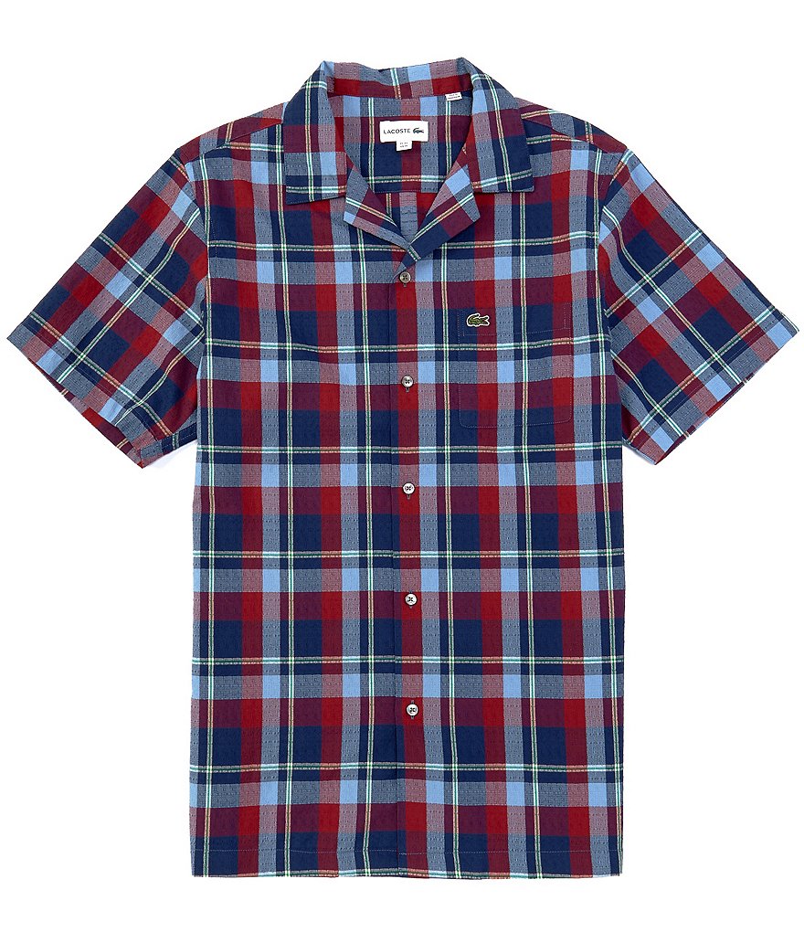 Lacoste Madras Plaid Short-Sleeve Woven Camp Shirt