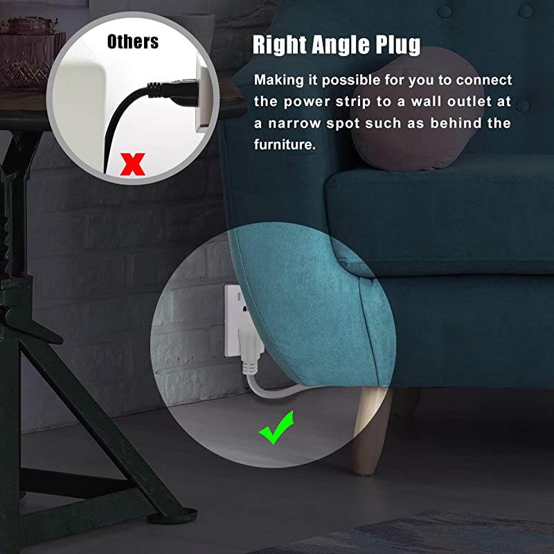 10ft 14AWG 15A Surge Protector Power Strip with USB  Heavy Duty Extension Cord Flat Plug 6Outlet 4 USB 24A Fast Charging 1080J for iPhone iPad Home Indoor Office Desktop Gray White