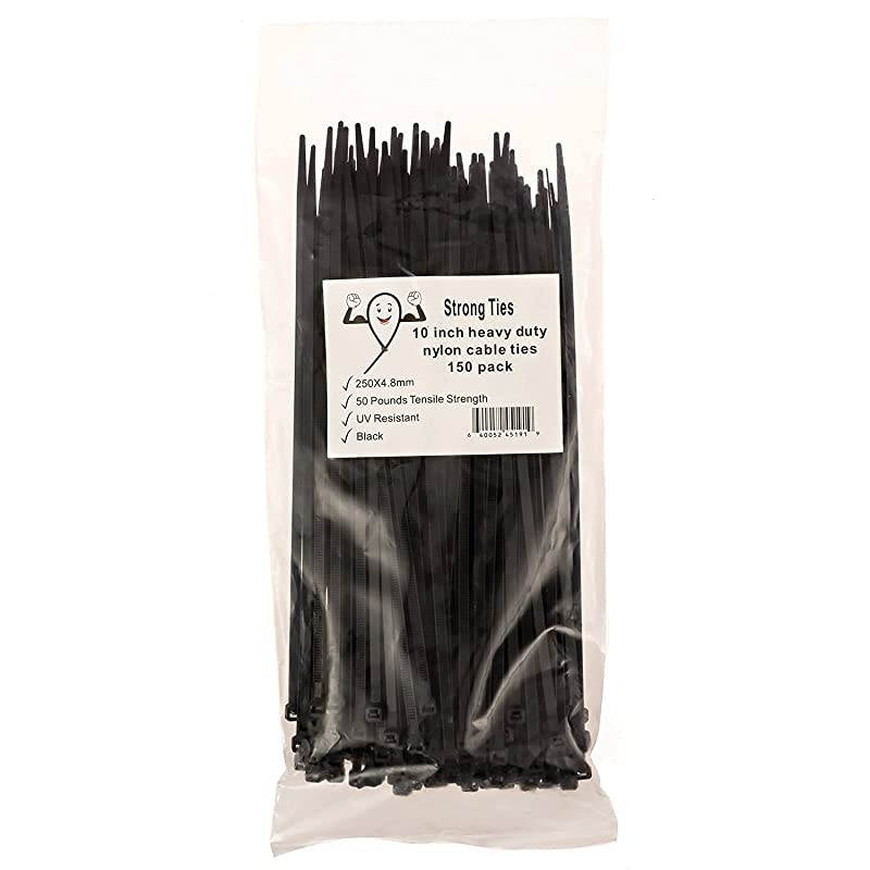 Cable Zip Ties Premium Heavy Duty Nylon 50 lb Tensile Strength Indoor Outdoor UV Resistant Large Black 150 Piece