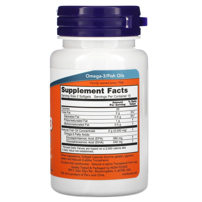 Now Foods Omega-3, Molecularly Distilled, 30 Softgels, Omegas and Fish Oil