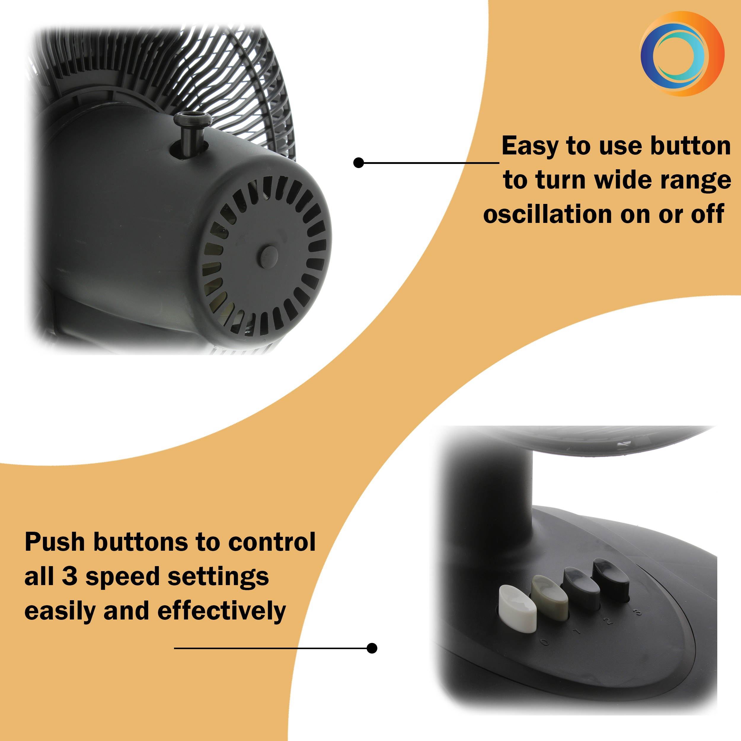 Comfort Zone CZ121BK 3-Speed 12-inch Oscillating Table Fan with Adjustable Tilt