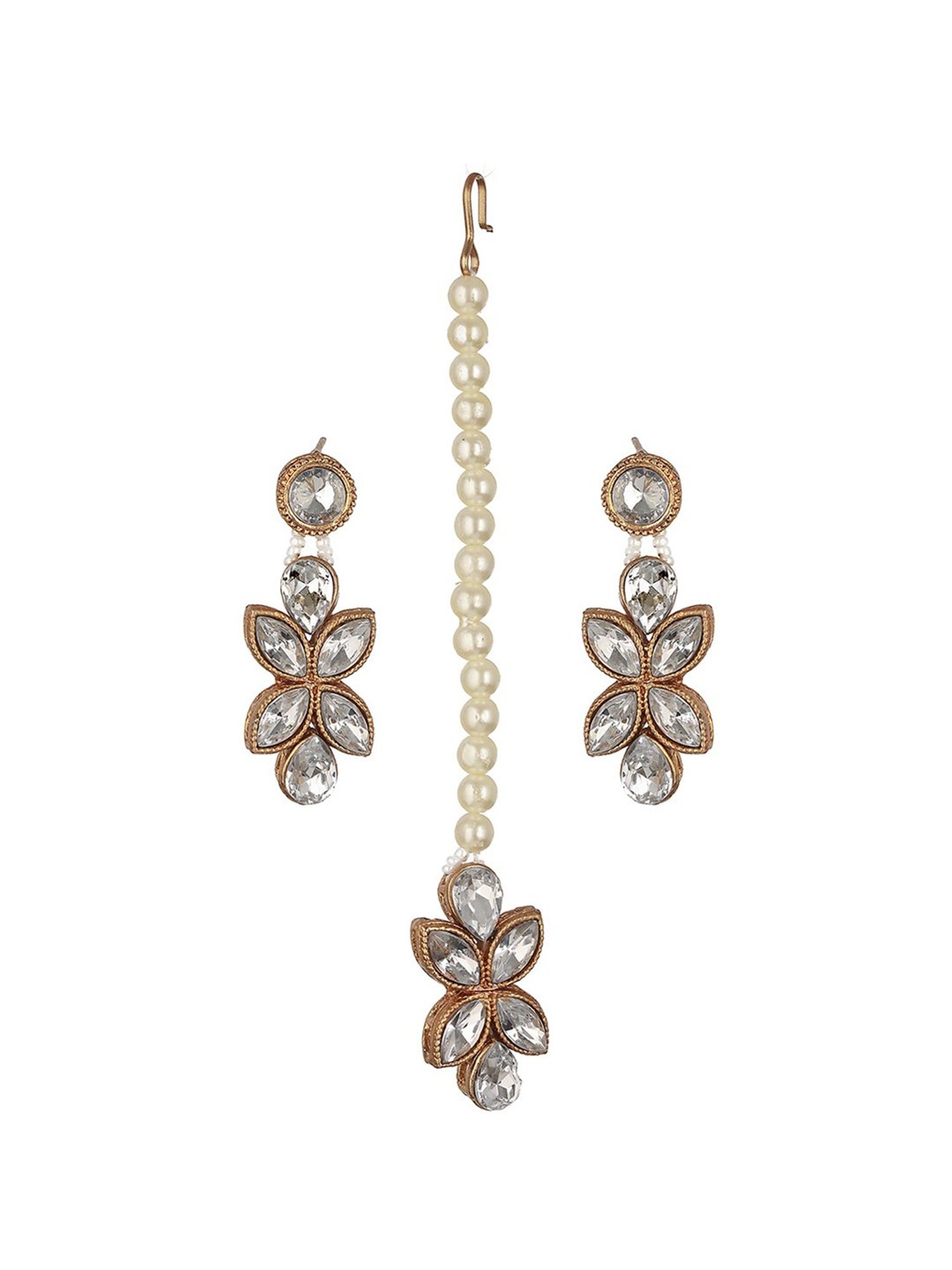 Aatmana White Necklace, Maangtikka & Earrings Set for Women