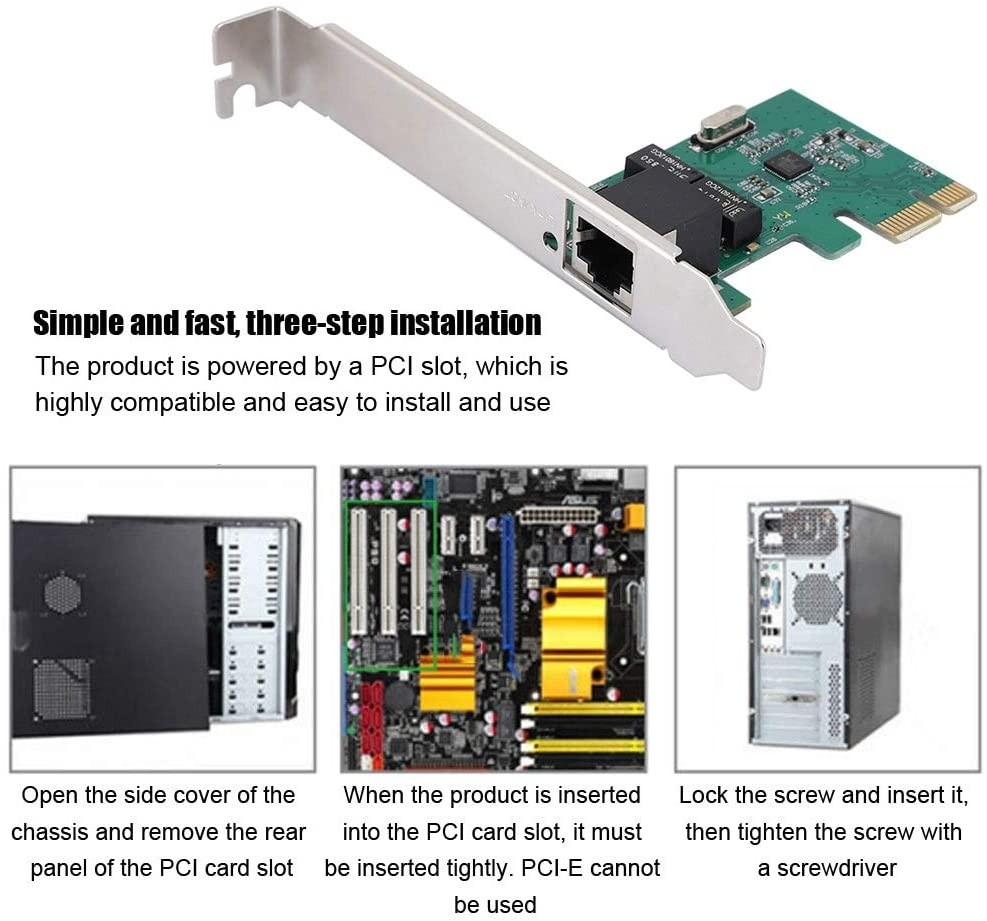 Redxiao PCI-E Network Card, 10/100/1000Mbps One-Port Practical Convenient Universal for PC Desktop Gigabit Ethernet LAN Card