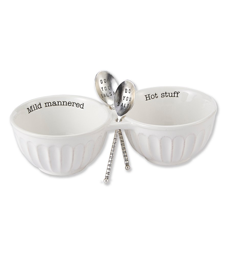 Mud Pie Circa Collection Ceramic & Silver Salsa Double Dip Set