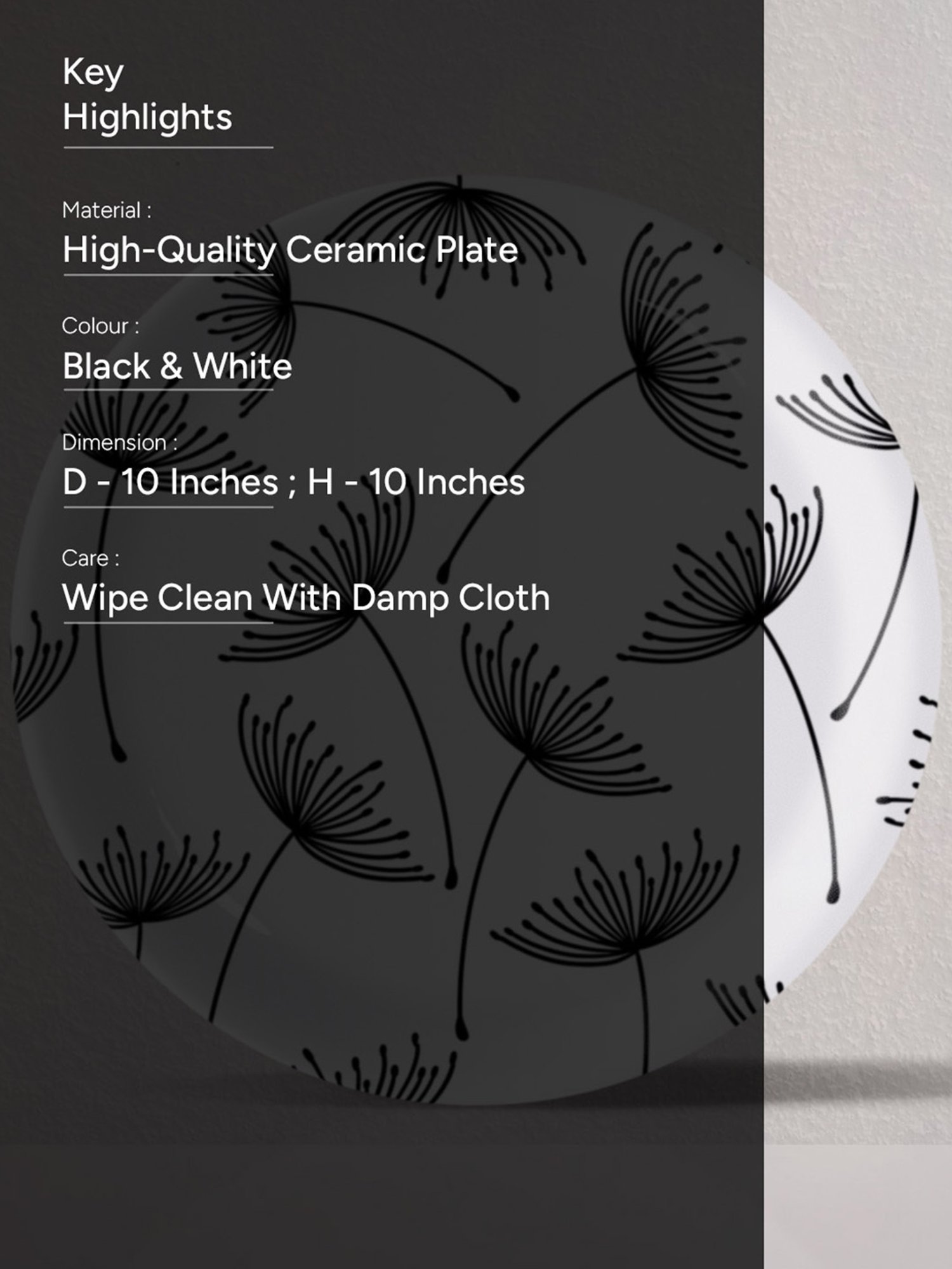 Nestroots Pen & Ink Poetry Black & White Porcelain Decorative Wall Plate