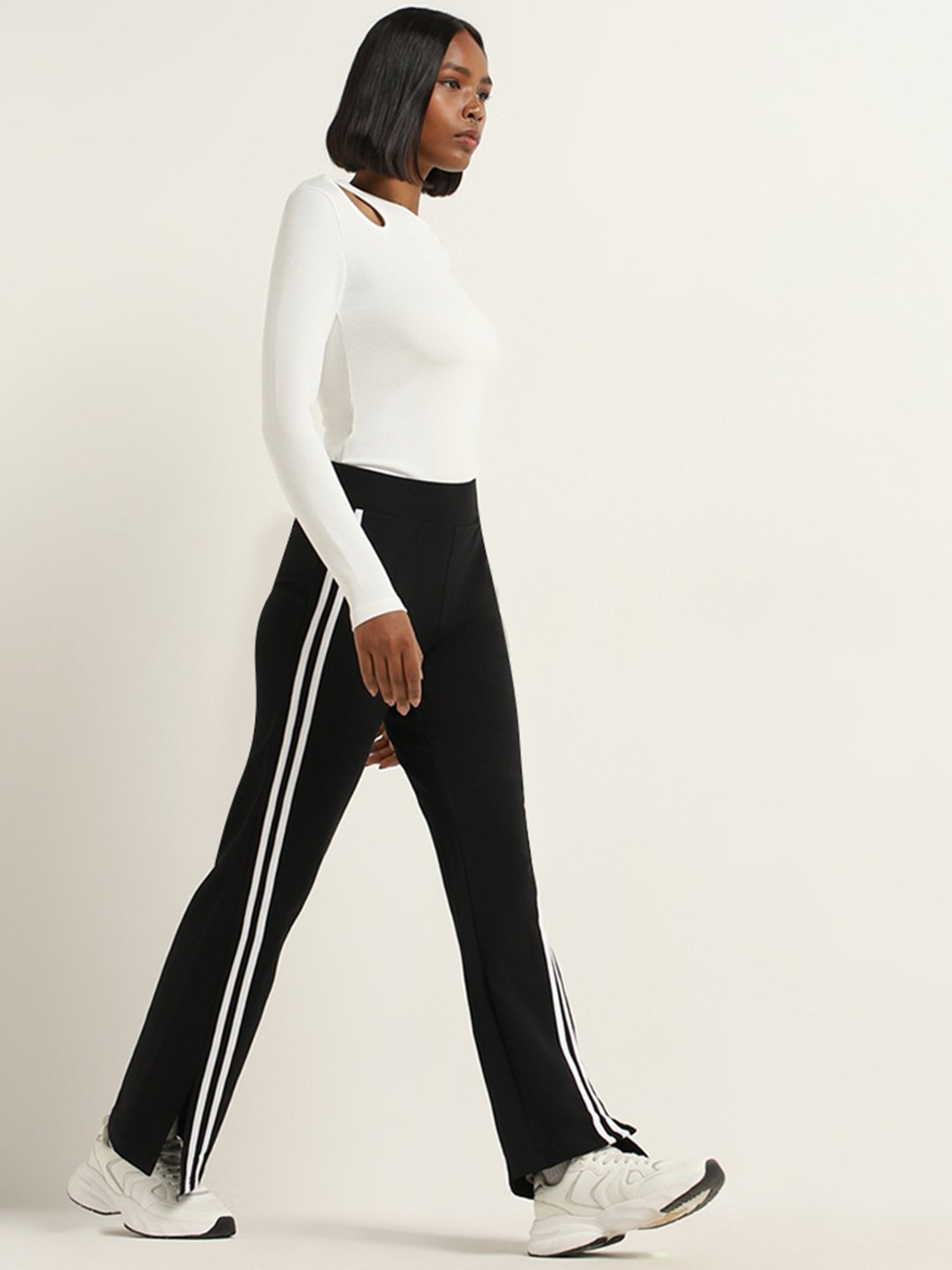 Studiofit by Westside Off-White Cut-Out Design Ribbed T-Shirt