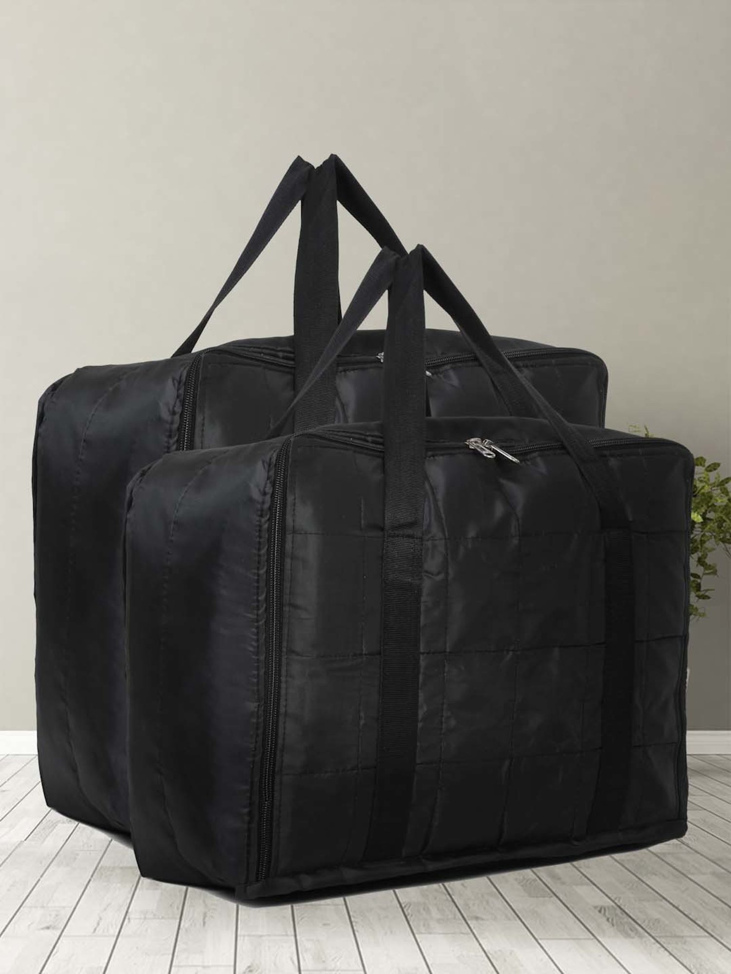 HOSTA HOMES Black Pvc Parachute Material Zipper Bag - Set of 2