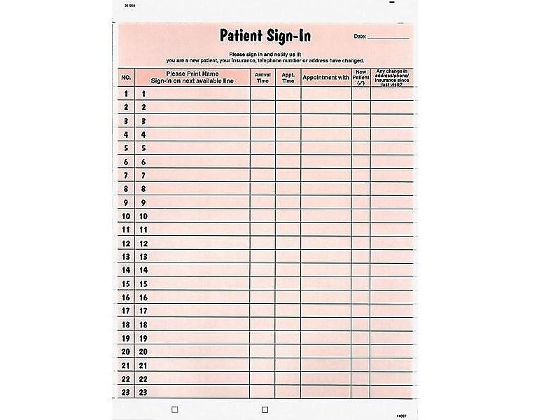 Tabbies Patient Sign-In Label Forms 8 1/2 x 11 5/8 125 Sheets/Pack Salmon 14530