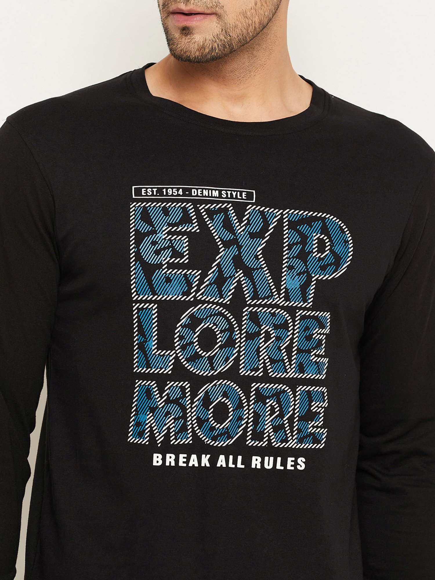 Club York Black Regular Fit Printed Crew T-Shirt