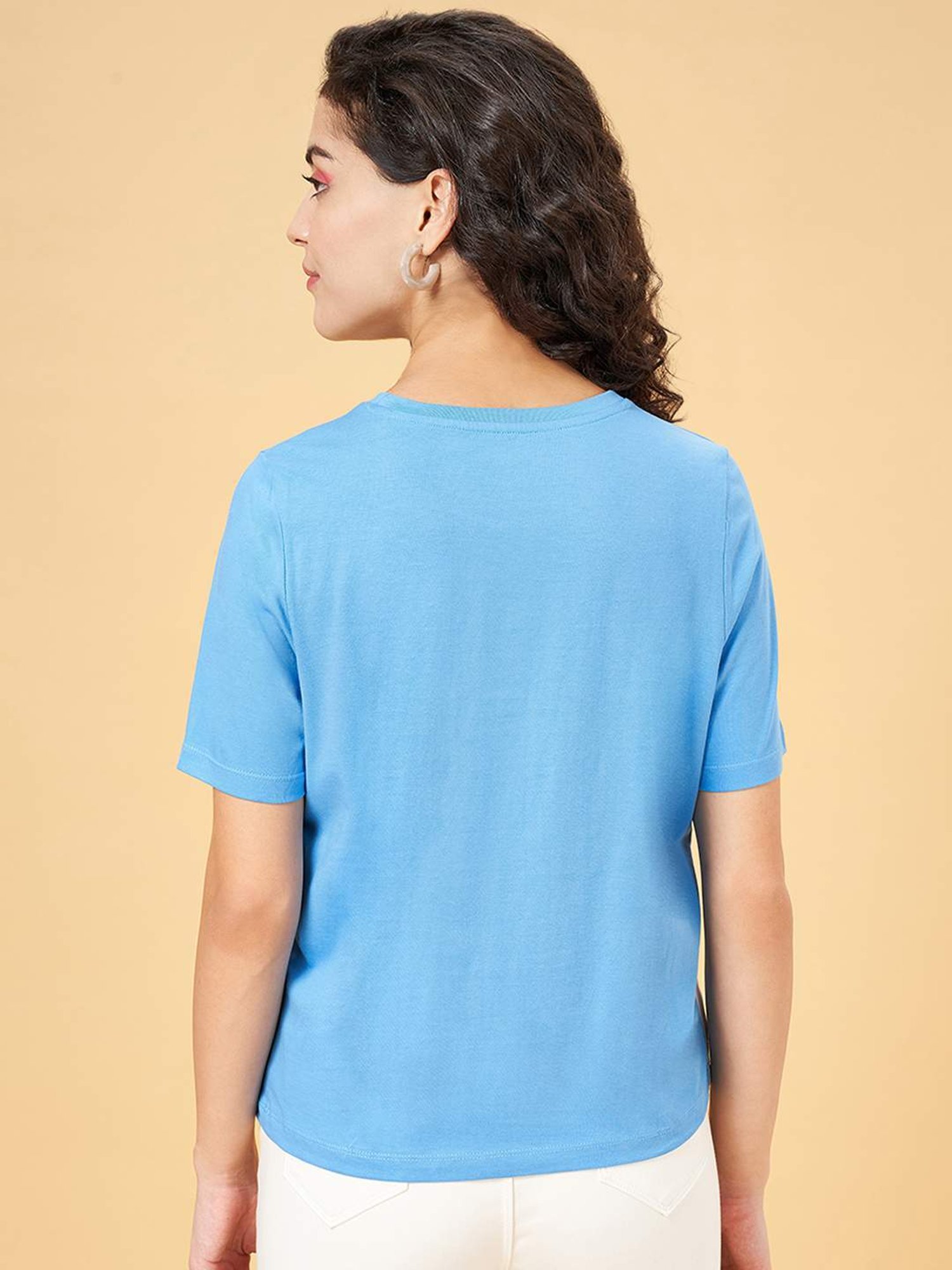 People by Pantaloons Blue Printed T-Shirt