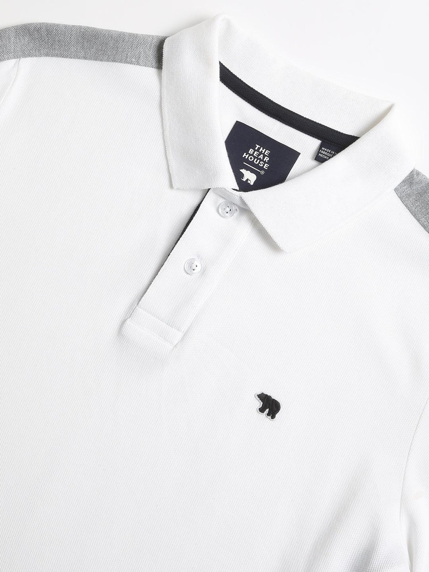 The Bear House White Cotton Slim Fit Colour Block Polo T-Shirt