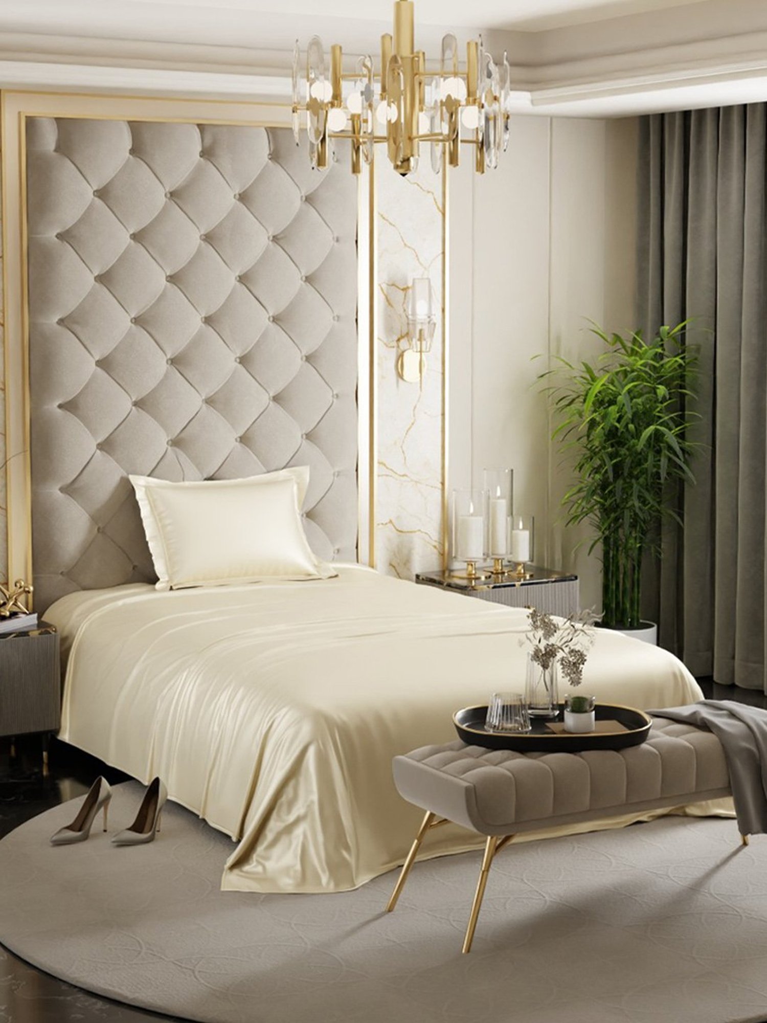 Stoa Paris Ivory Polyester 300 TC Date Night Single Bedsheet With Pillow Cover