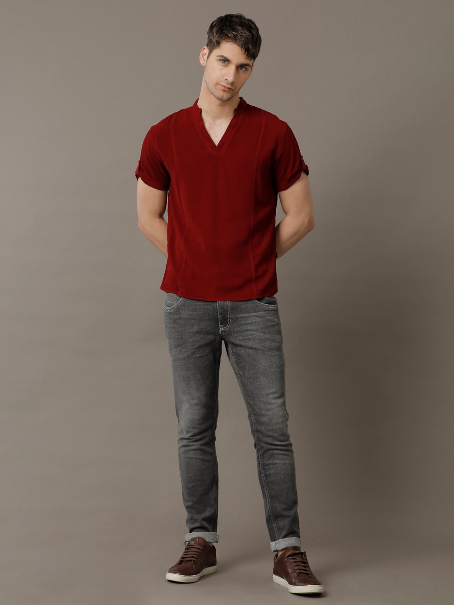 Identiti Maroon Slim Fit Shirt
