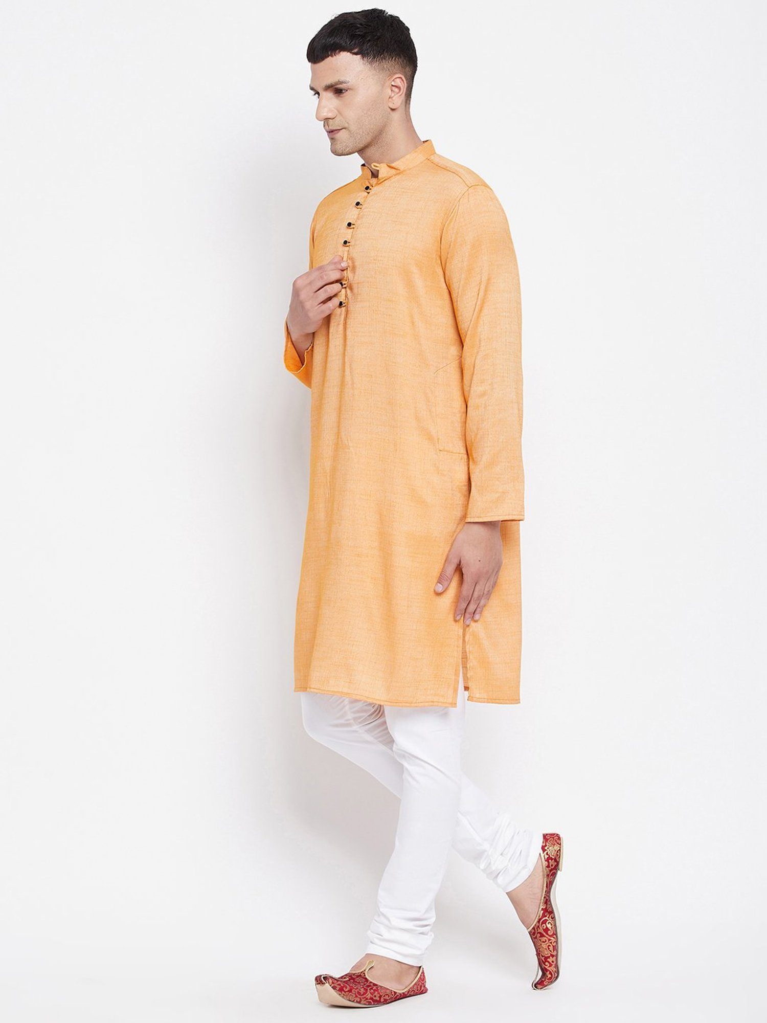 Even Orange Mandarin Collar Kurta