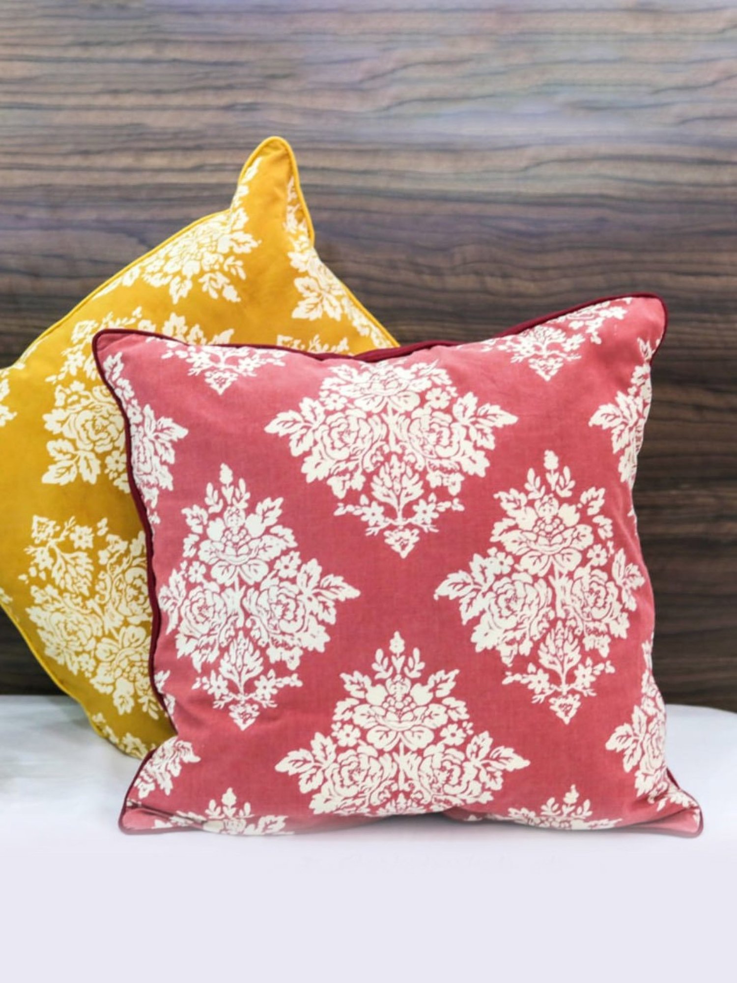 Spaces Spun Floral Red Cotton Cushion Cover