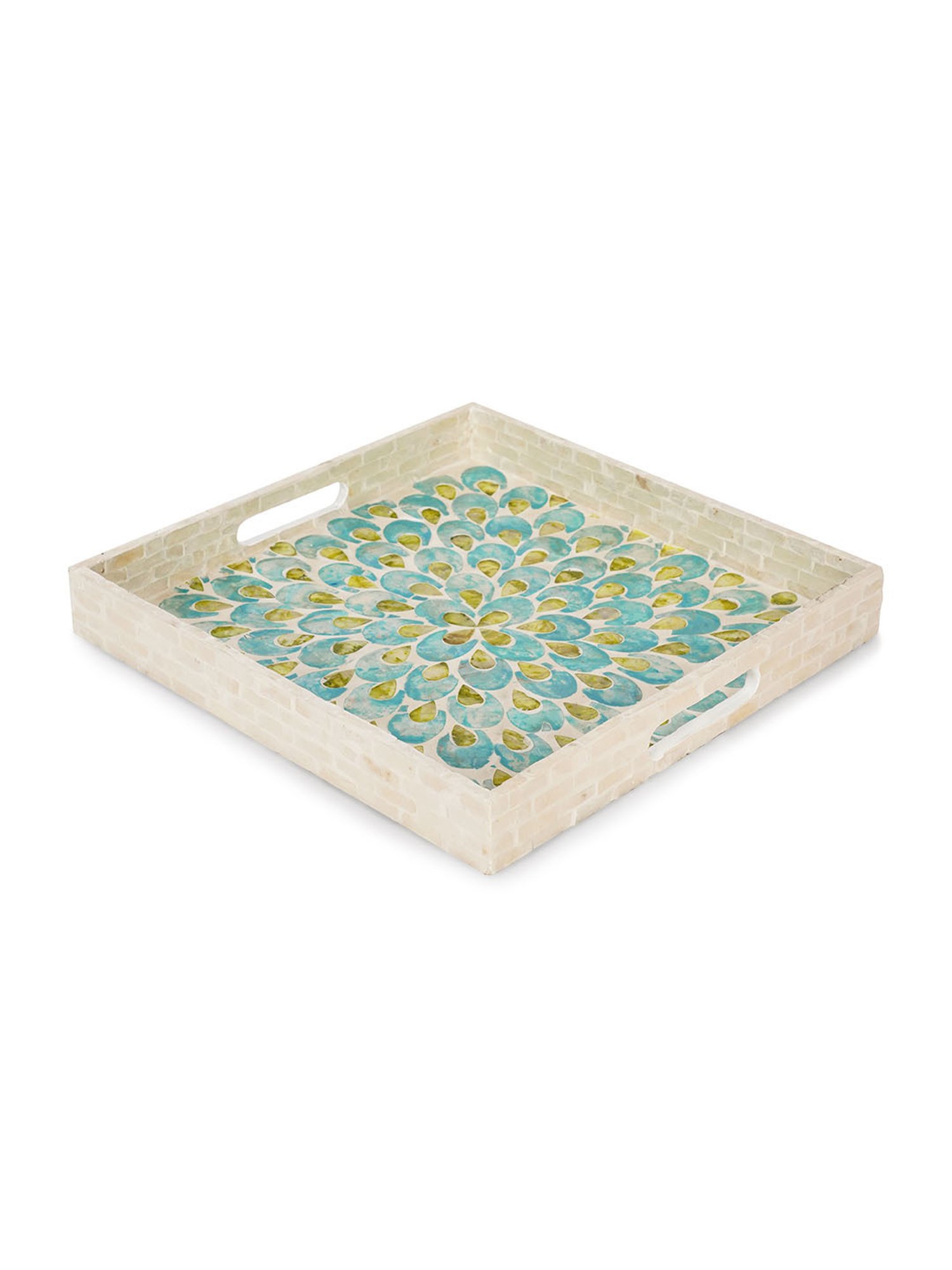 Pure Home and Living Blue & Green Mother of Pearl Square Tray