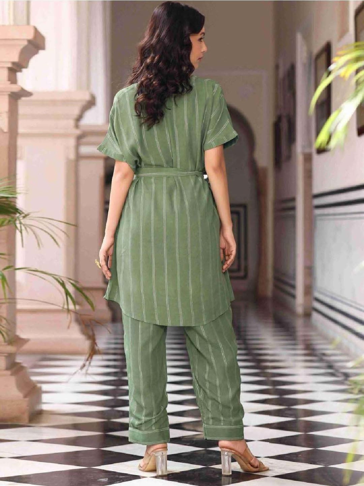 Artagai Midnight Navy Elevated Basics Co-Ord Set With Notch Collar Top And Straight Pants