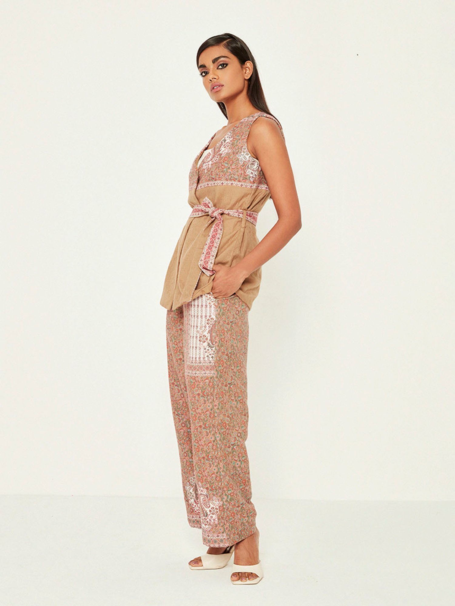 ANCESTRY Beige Printed Yoke Jacket