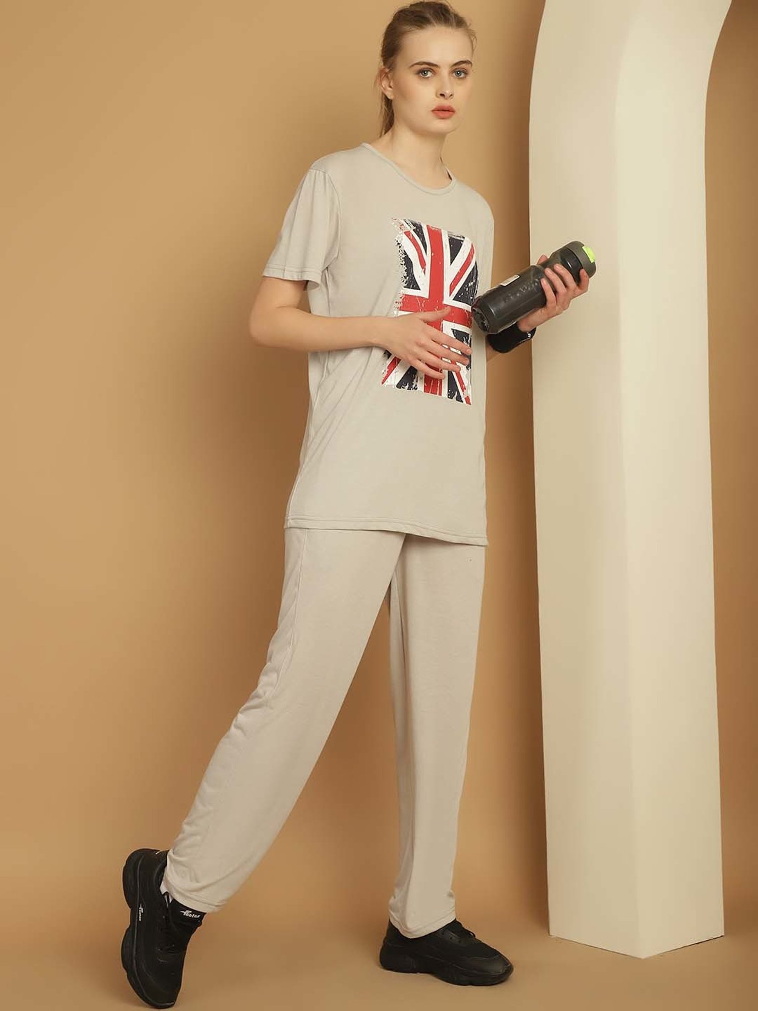 Vimal Jonney Grey Cotton Printed Sports T-Shirt Track Pant Set