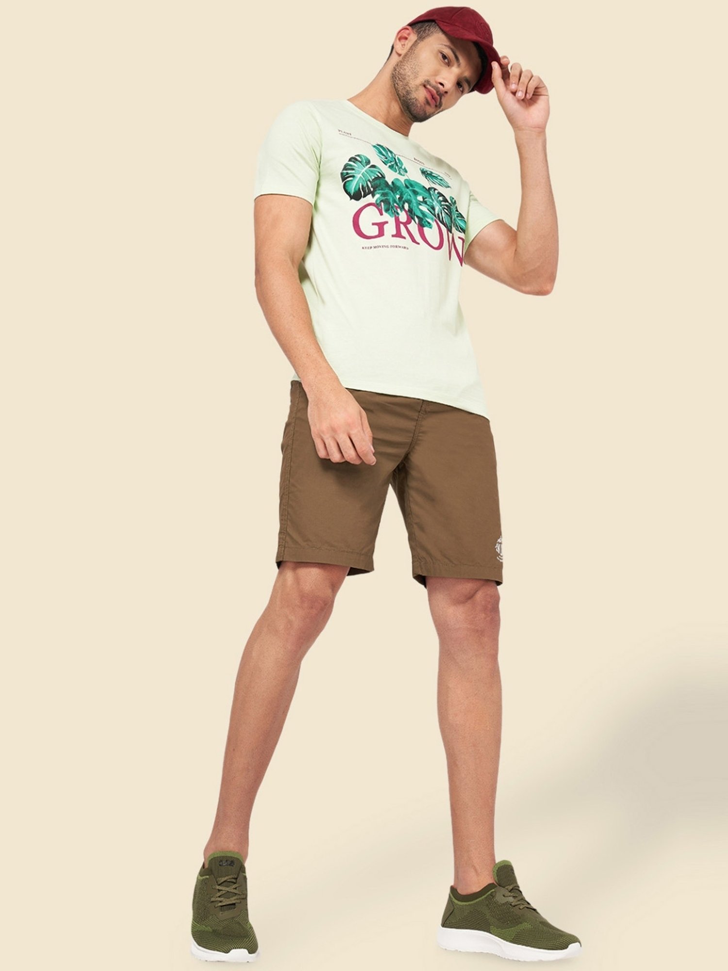 Urban Ranger by Pantaloons Olive Cotton Slim Fit Shorts