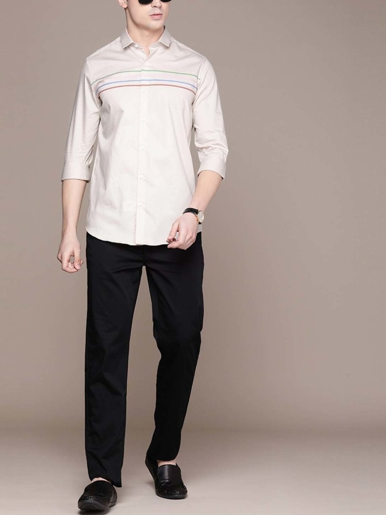 Simon Carter London Beige Stripes Slim Fit Shirt