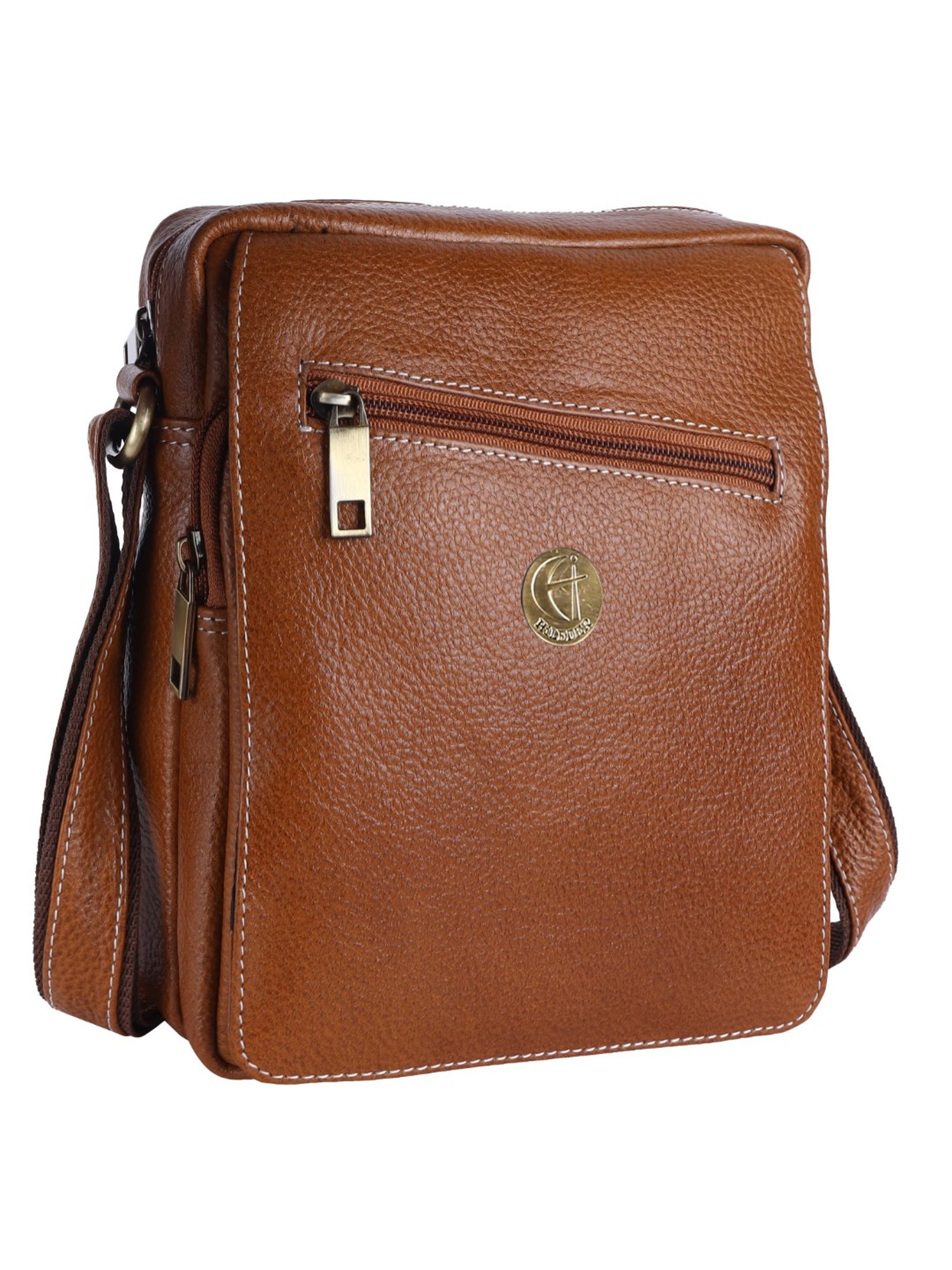 HiLEDER Pure Genuine Leather Messenger Shoulder Sling Cross Body Office Bag for Men and Women, Tan