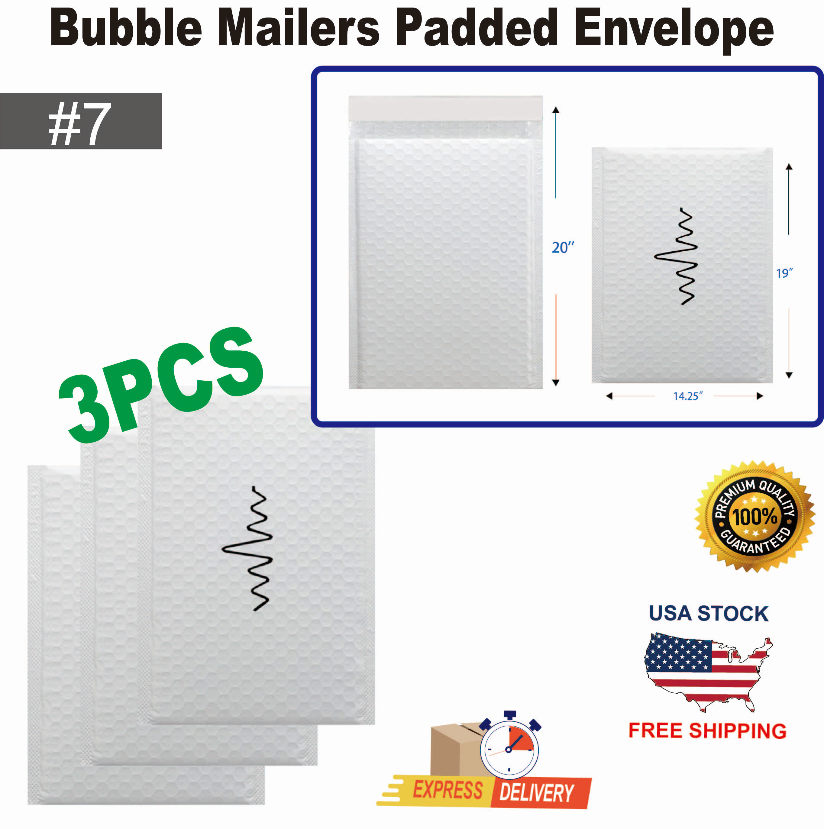 RHINO #7 14.25*20"  Bubble Mailers Padded Envelope 3pcs