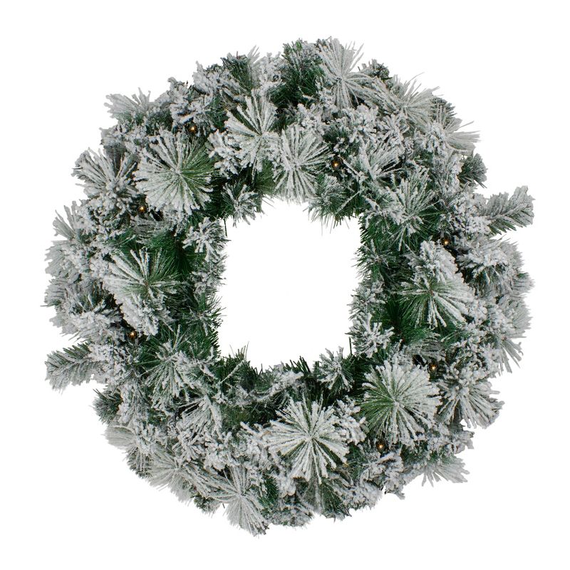 Northlight Pre-Lit Flocked Somerset Spruce Artificial Christmas Wreath - 36-Inch, Clear Lights