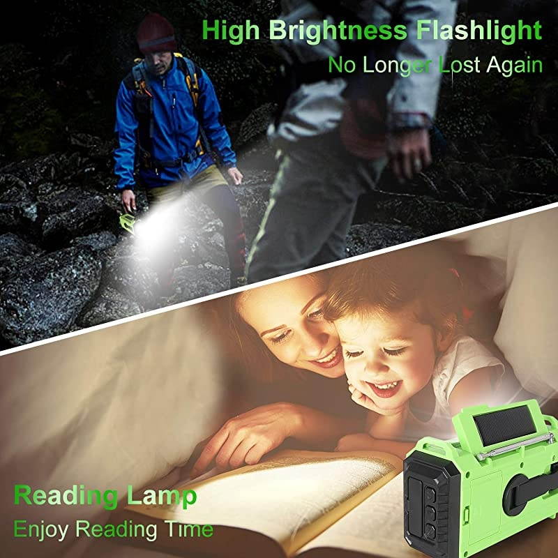 Emergency Radio  5000mAh Solar Hand Crank Portable Radio, NOAA Weather Radio for Household and 5 Ways Powered AM/FM/SW, LED Flashlight, Reading Lamp, Cell Phone Charger, and SOS Alarm