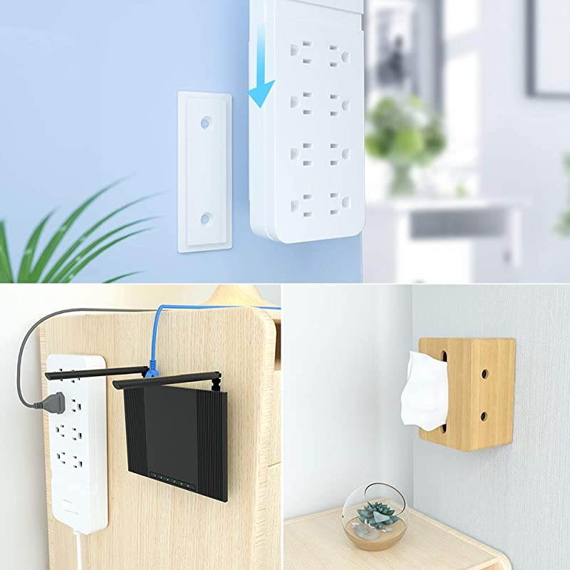 Pack Small Power Strip Holder Surge Protector Wall Mount Self Adhesive Cable Management System for Computer Desk Organize TV Wall Kitchen Entertainment System Home or Office