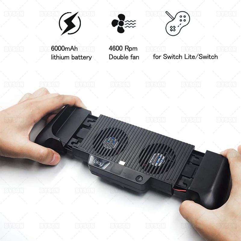 6000mAh Battery Charger Case for Nintendo Switch/Switch Lite, Portable Charger Shell Protective Case Stretchable Grip, Double Cooling Fans, Quick Charging Cooling Controller with Kickstand (Black)