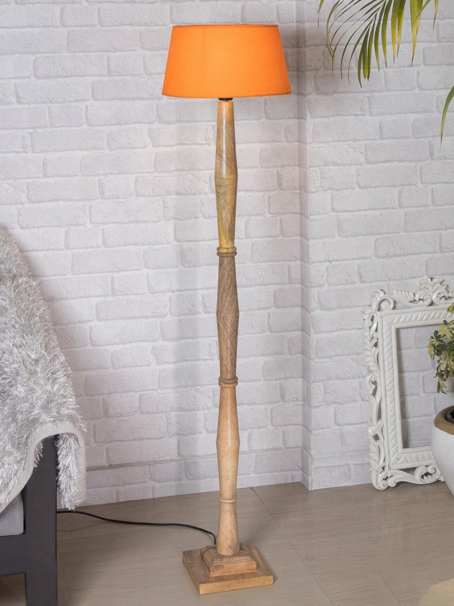 Homesake 'Antique' Orange & Brown Wood Tall Floor Lamp With Shade & Bulb - Set of 1