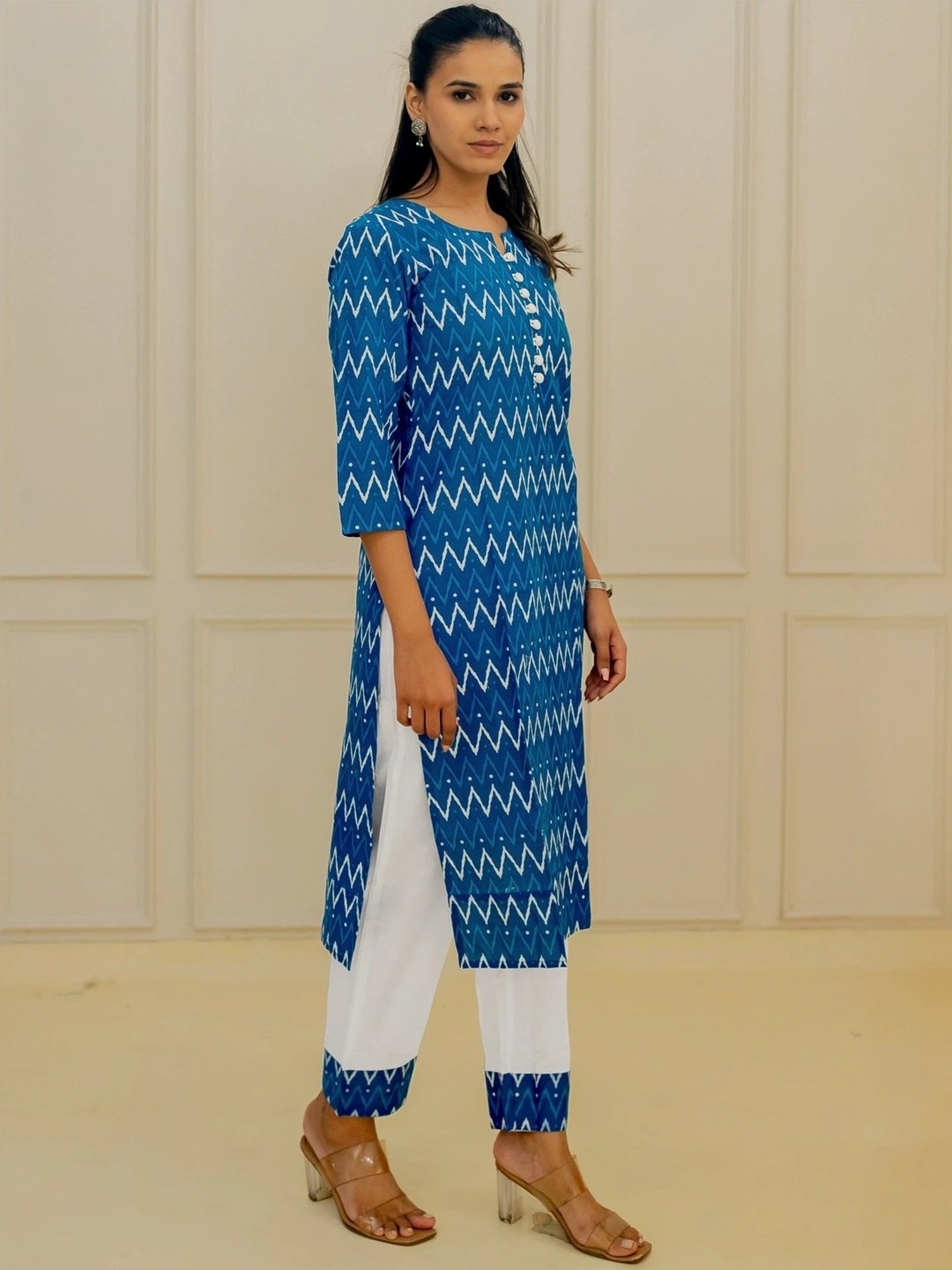 MIRCHI FASHION Blue & White Cotton Printed Kurta Pant Set