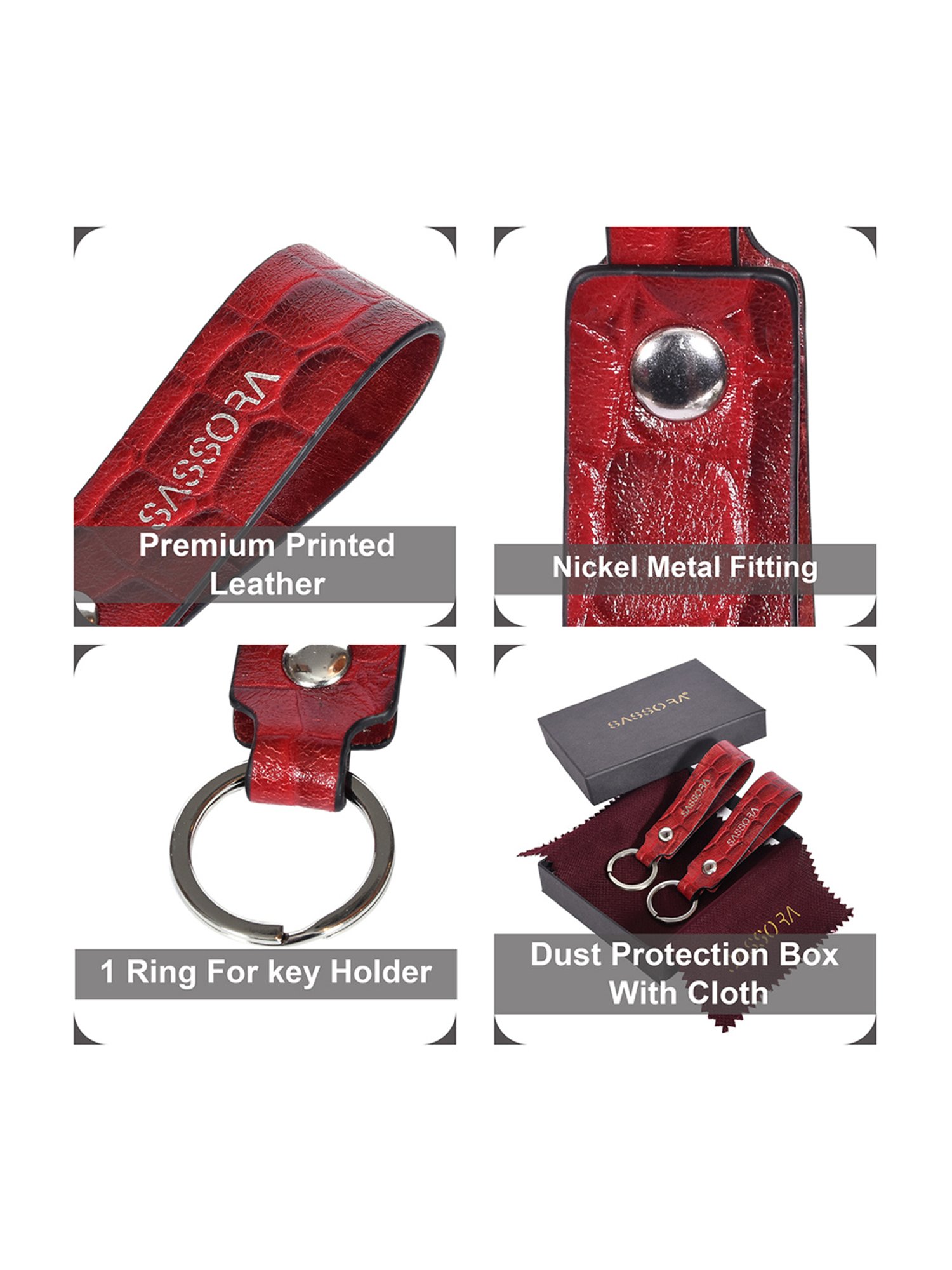 SASSORA Red Leather Keychain Key Ring Holders Anniversary Gift, Birthday Gift - Pack of 2
