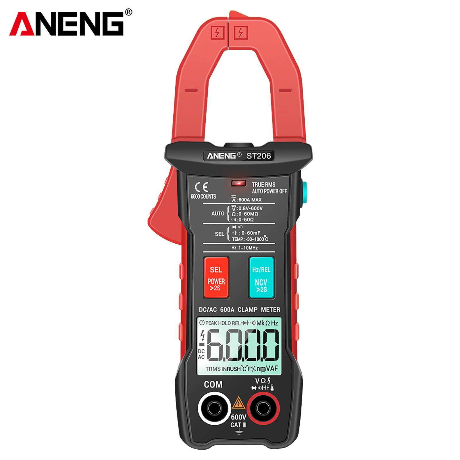 ANENG Digital Clamp Meter AC/DC Current Clamp True-RMS Multimeter Auto-Ranging Multi Tester with Amp Volt Ohm Inrush Current Resistance Capacitance Continuity Diode Temperature Frequency NCV Tests for