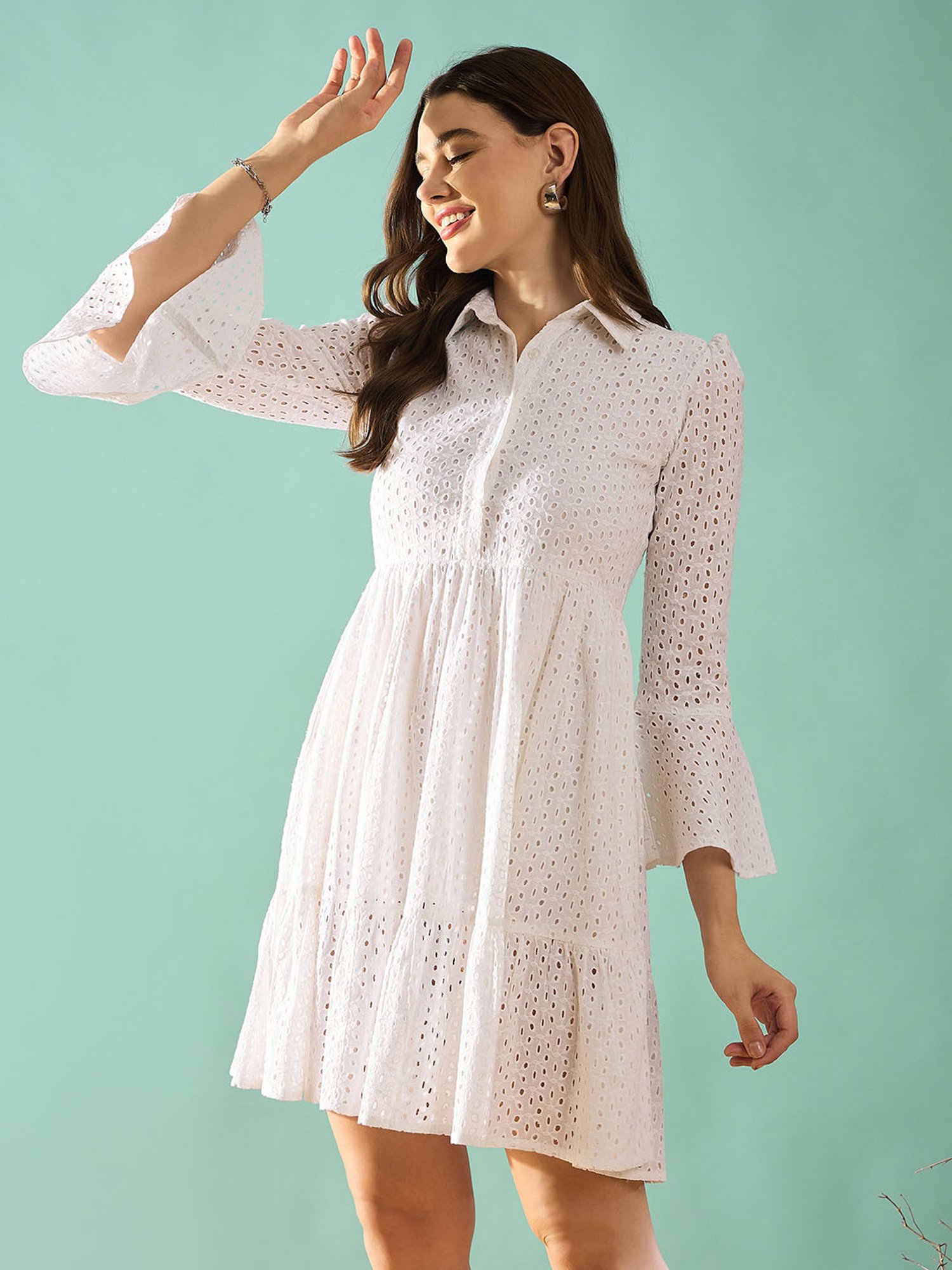 PANIT White Cotton Embroidered Ethnic Dress