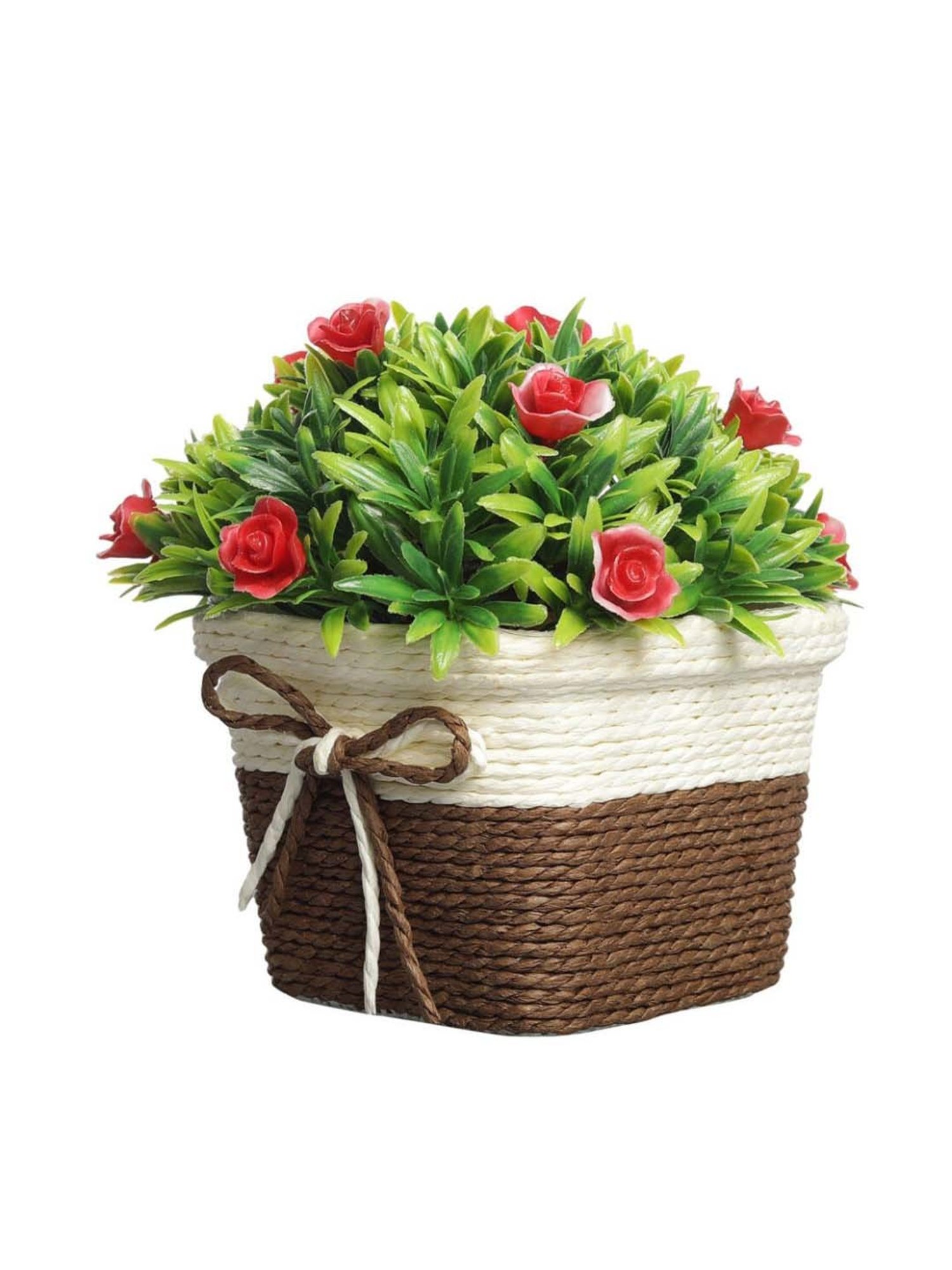 Foliyaj Multicolor Plastic Artificial Flower Plant With Pot - Set of 2